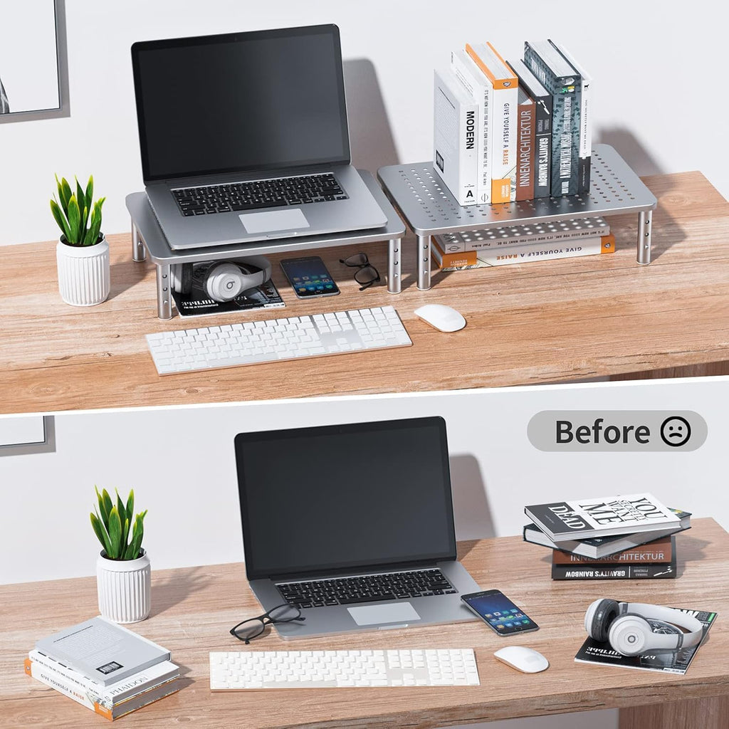 Monitor Riser - 3 Height Adjustable Stand for Laptop, Computer, iMac, PC, Printer, Desktop Ergonomic Metal Monitor Riser with Mesh Platform - view 6