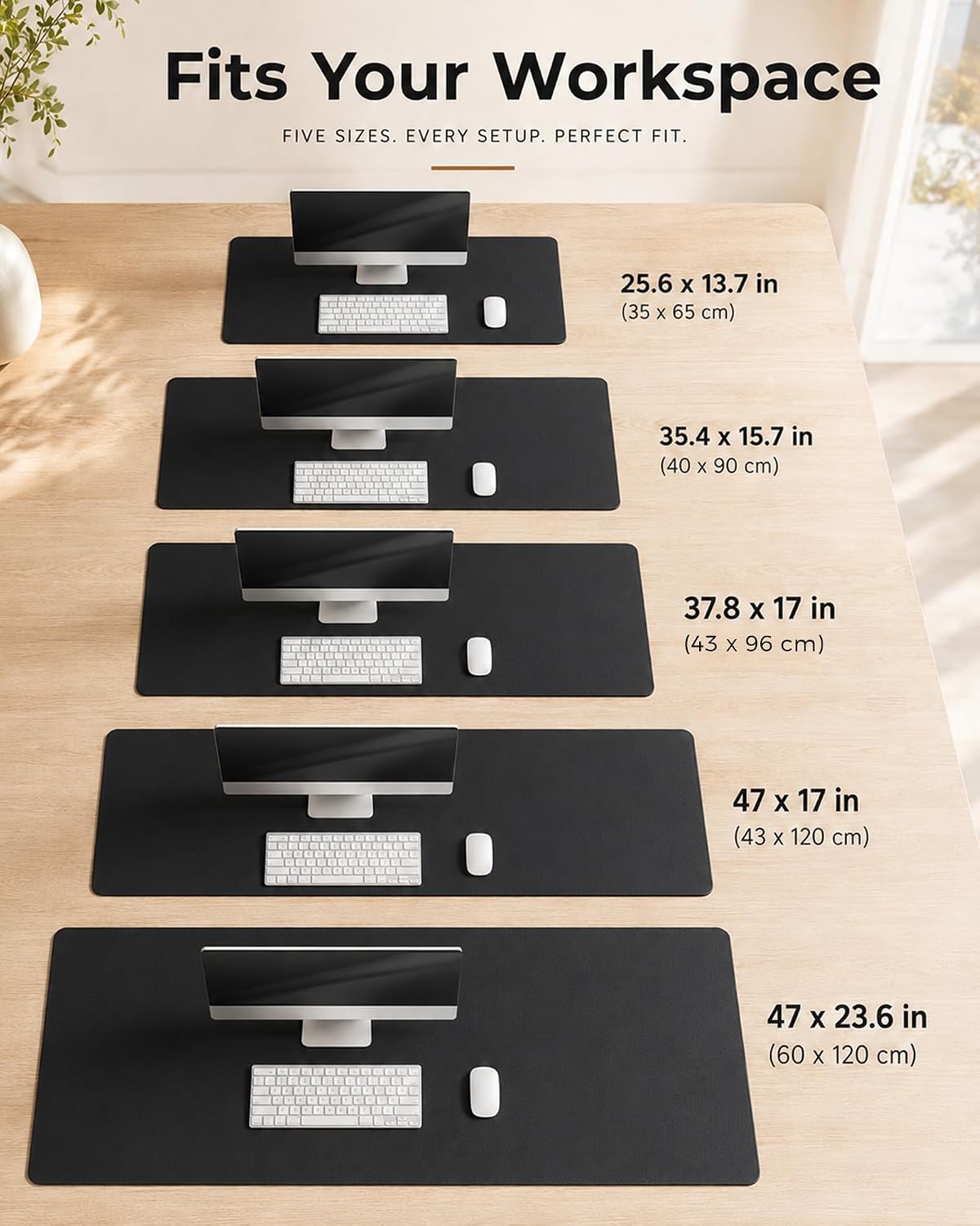 Dual-Sided Desk Pad - 25.6x13.7 inches Leather Desk Mat, Natural Cork Desk Pad Protector, Large Mouse Pad for Desk, Waterproof Desk Blotter Pad, Desk Writing Pad for Office Work/Home, Black - view 4