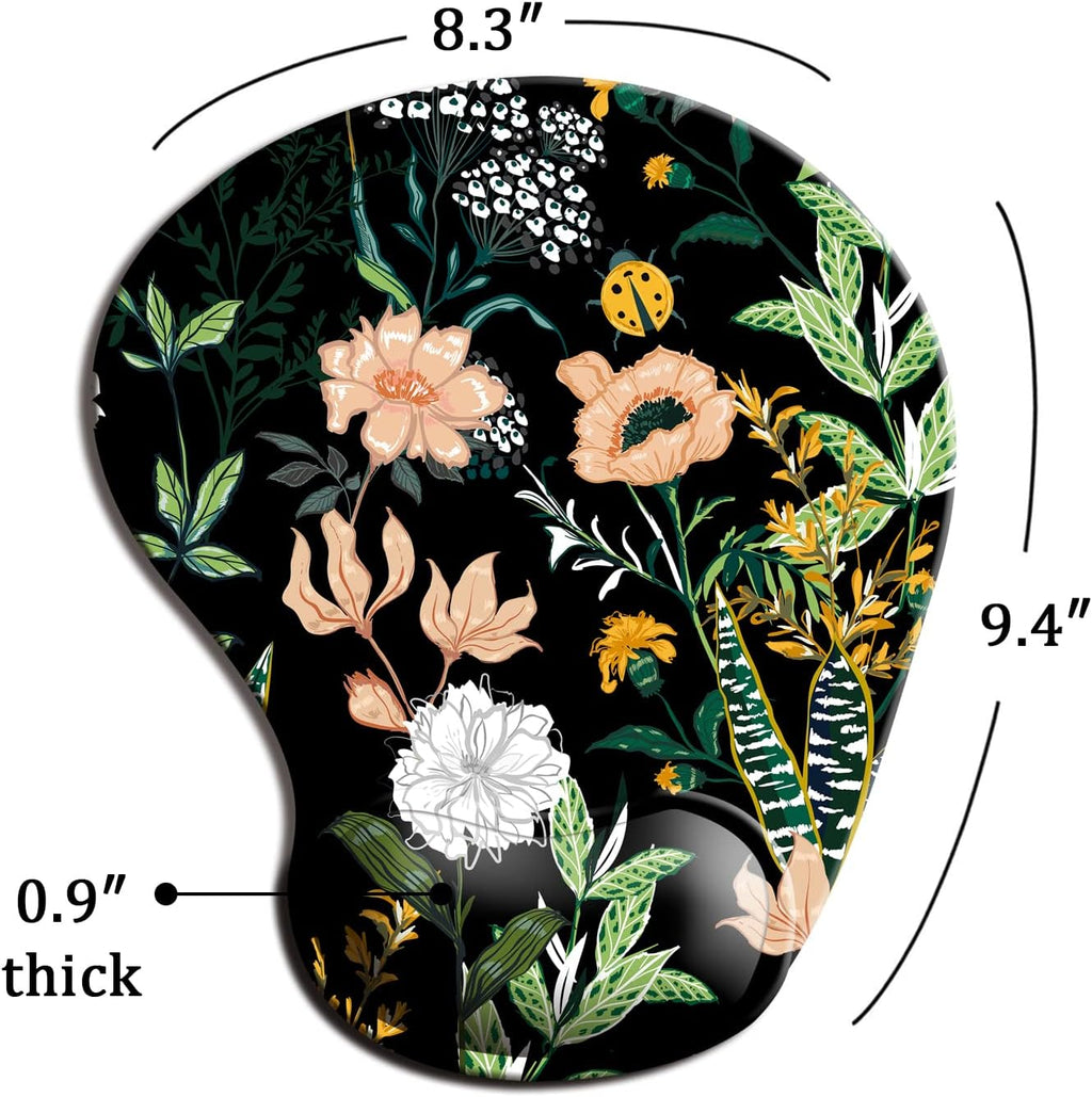 Ergonomic Mouse Pad with Wrist Support, Cute Mouse Pads with Non-Slip PU Base for Home Office Working Studying Easy Typing & Pain Relief Black Floral - view 6