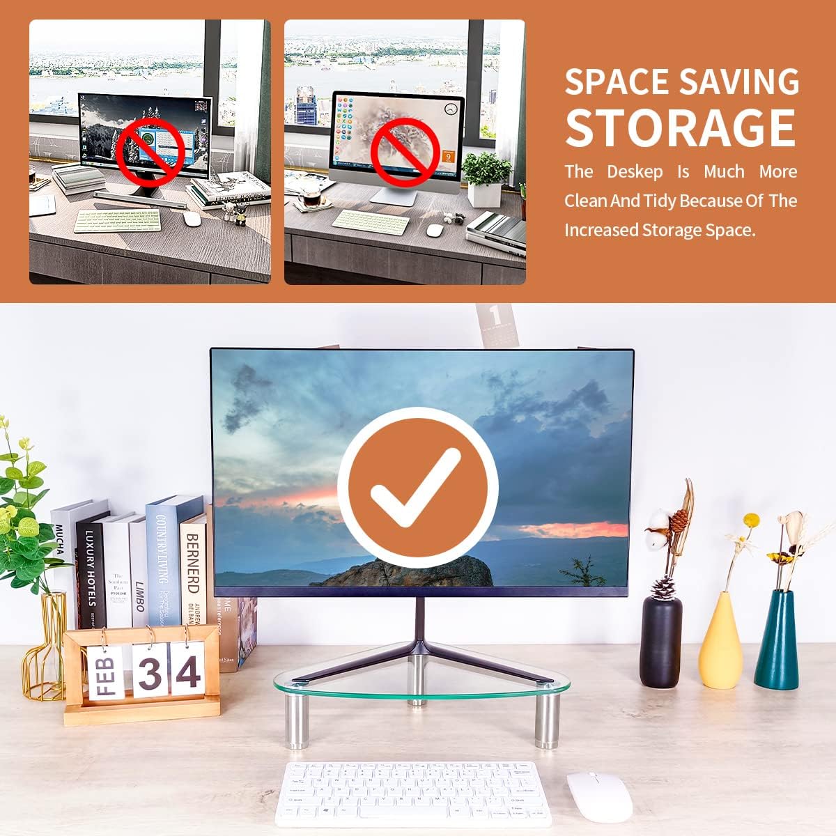 Clear Glass Computer Monitor Riser / Triangle Desktop Universal Corner Stand for Computer Monitor & Laptop HD01T-003 - view 2
