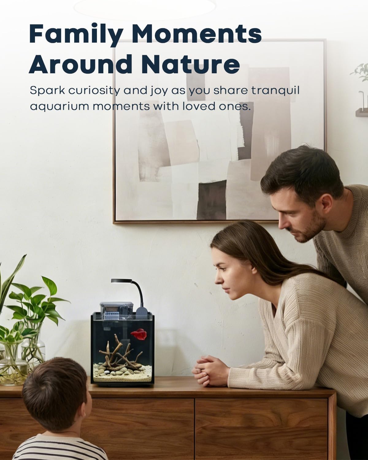 Desktop Small Aquarium Set Glass Fish Tank 1.25 Gallon, with Water Pump Filter Bright LED Light Gravel Cleaning Tool, Starter Kit Small Space Easy Setup Space-Saving Design Betta Shrimp - view 4