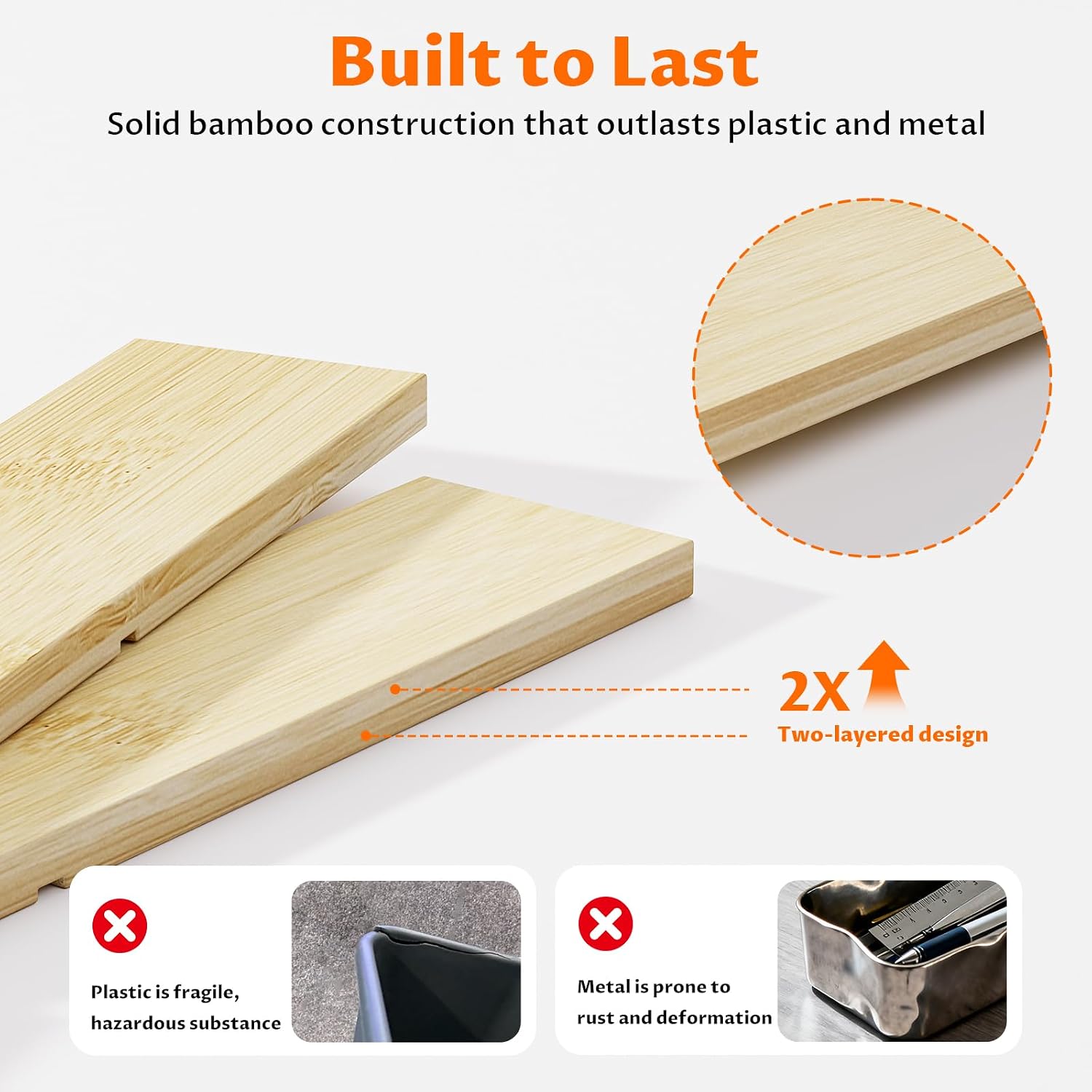 Bamboo Drawer Organizer with 9 Adjustable Compartments, Desk Storage Tray | Natural Bamboo, Flexible Modular Trays, Water-Resistant, Adjustable, Excellent Organization, Easy to Clean, Non-Slip Design - view 5
