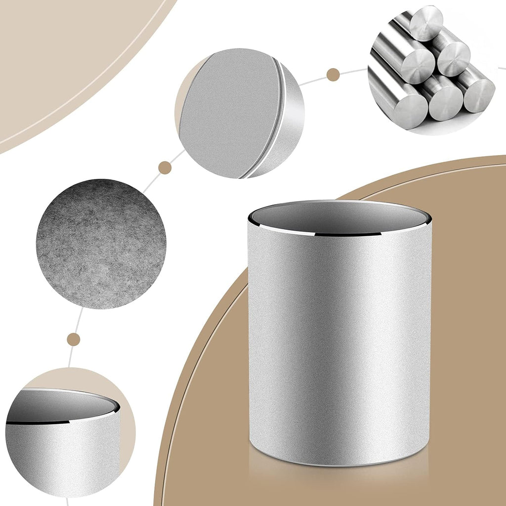 Metal Pen Holder Aluminum Pencil Holder for desk, Round Desktop Organizer and Silver Pencil Cup for Office, School, Home and Stationary Supplies (3.15 x 3.15 x 3.94 Inches) - view 4
