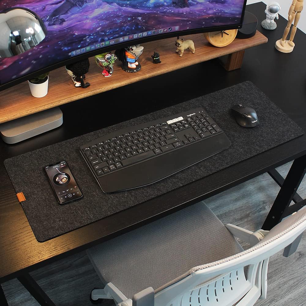 Felt Desk Mat,Non-Slip Mouse Pad, 27.5"x11.8" Office Supplies Desk Protector, Desk Accessories for Home and Office (Black) - view 2