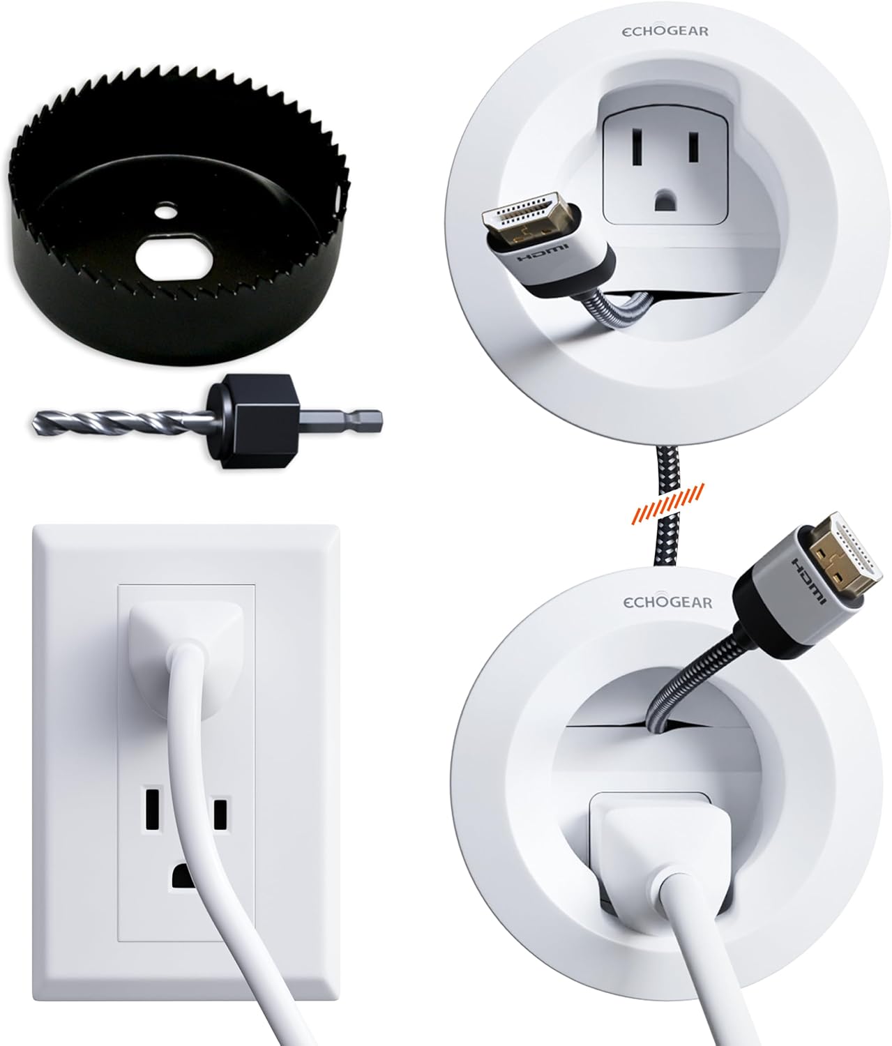 In-Wall Cable Management Kit for Power & Low Voltage Cords â Hide TV Wires Behind the Wall â Includes 3.75â Diameter x 3.25â Depth Modules, 6ft Extension Cord, Drywall Hole Saw Attachment