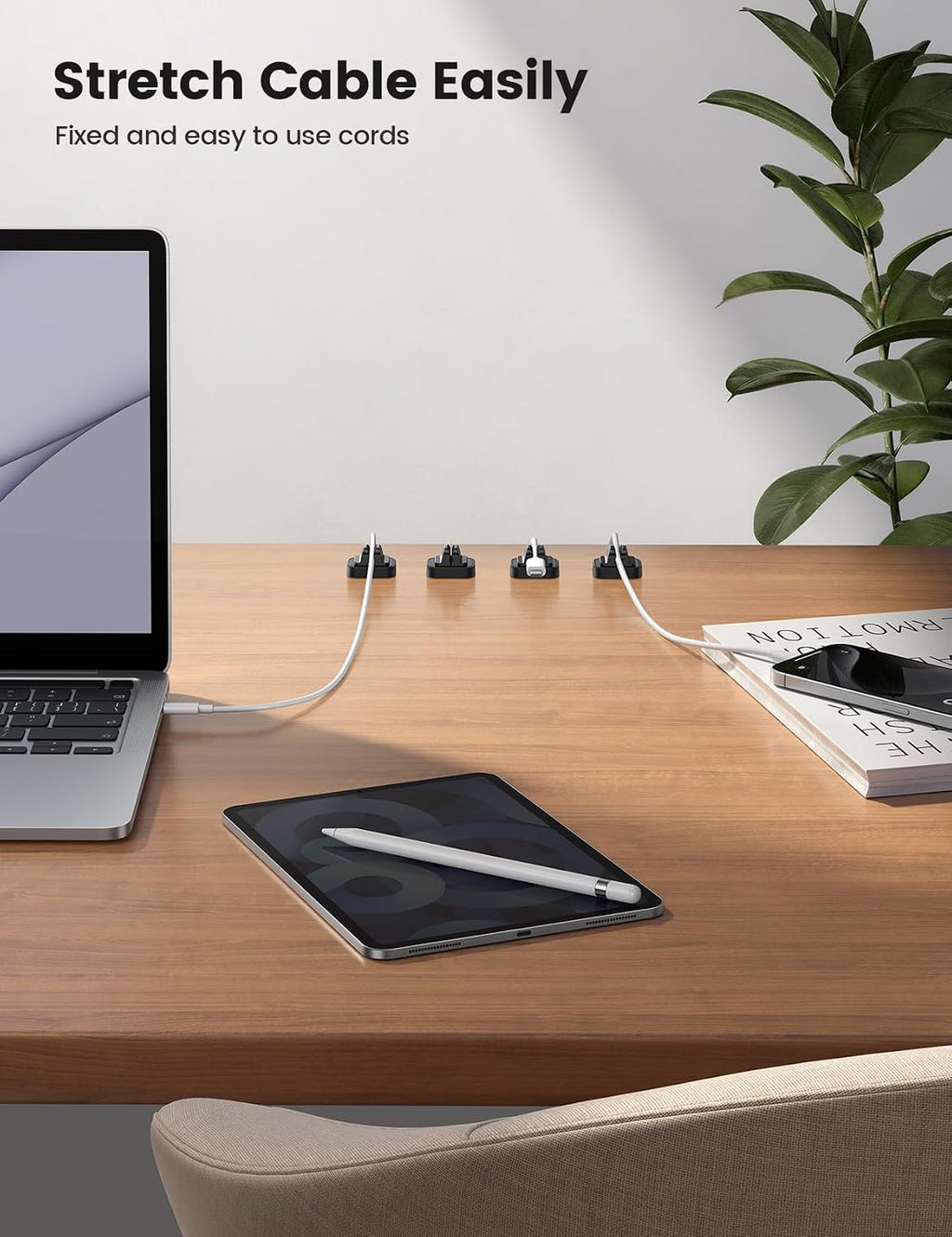 5Pack Cable Spring Holder Clips, Cord Organizer for Desk - Adjustable Cord Wire Holder Keeper, Phone Charger Organizer Clips, Wire Cable Management for Nightstand Wall Car Office Desktop | No-Residue Acrylic Adhesive, Phone Charger Wire Keeper, Cable Mana - view 4
