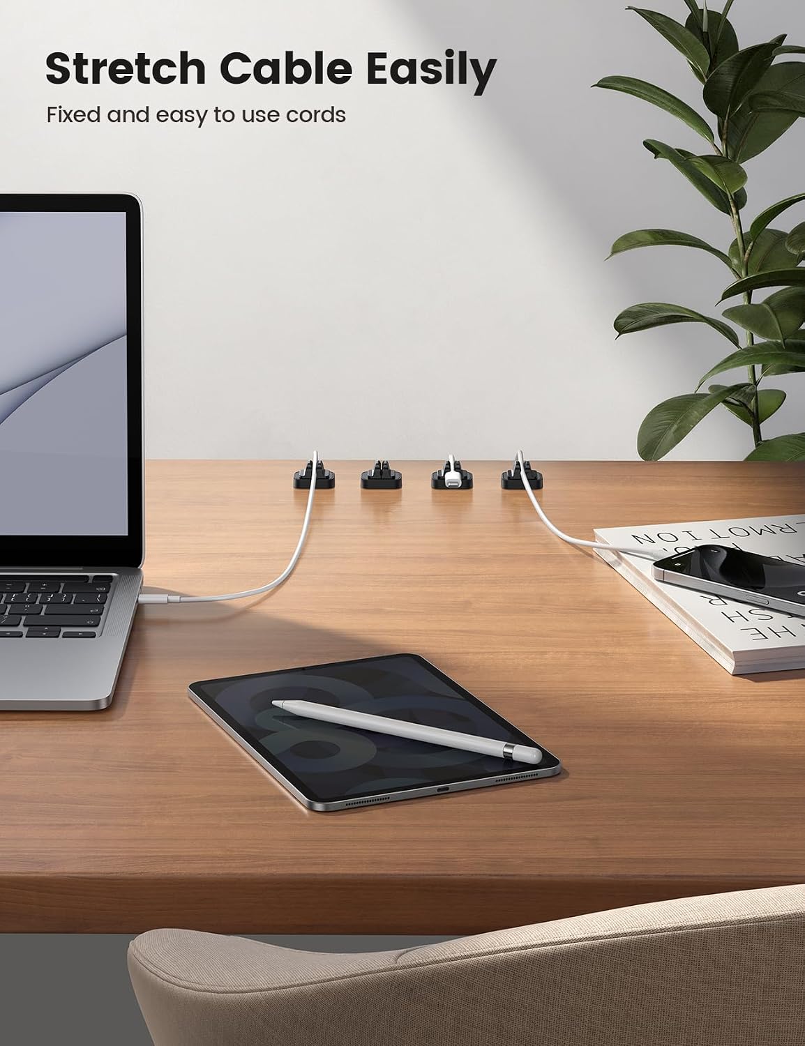5Pack Cable Spring Holder Clips, Cord Organizer for Desk - Adjustable Cord Wire Holder Keeper, Phone Charger Organizer Clips, Wire Cable Management for Nightstand Wall Car Office Desktop | No-Residue Acrylic Adhesive, Phone Charger Wire Keeper, Cable Mana - view 4