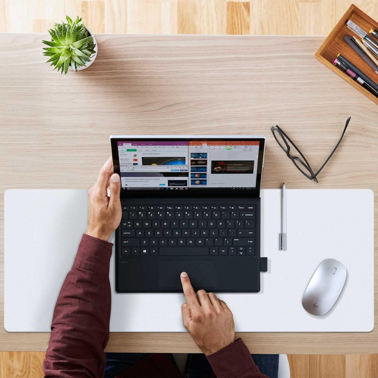 Double-Sided PU Leather Desk Pad - Non-Slip Large Mouse Pad & Desk Mat for Office, Home - Waterproof, Easy to Clean, Durable Dual-Sided Surface (23.6"x13.7", White) - view 6