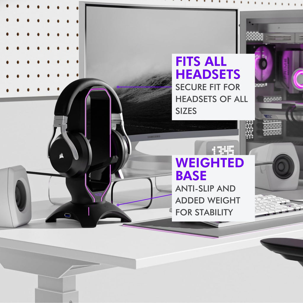 Gaming Headset Stand | RGB Headphone Stand for Desk with Mouse Bungee and USB Hub (Cool and Clean Setup) Gaming Headset Holder - Perfect Gamer Gift Accessory - view 6