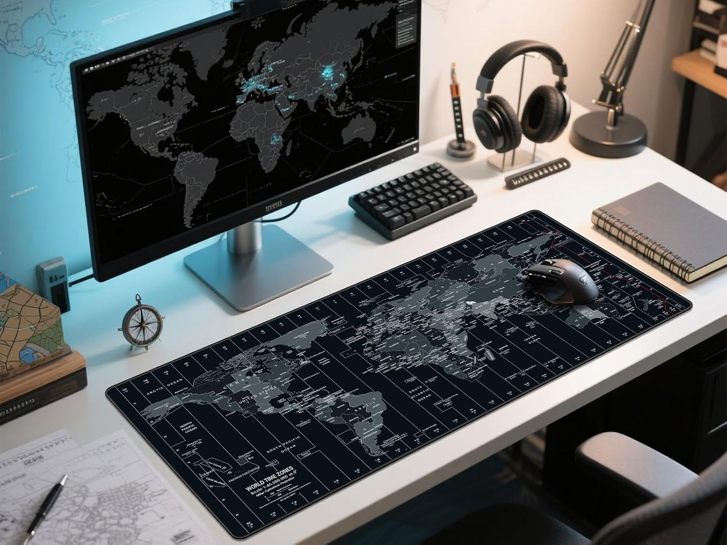 Large mouse pad 35.4x15.7 inch world map - XXL gaming desk mat with non-slip rubber base, stitched edges | keyboard and mouse pad for gaming/office | portable desk pad - view 7