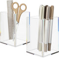 Acrylic Pen Holder for Desk, Clear Pencil Cup Organizer 2 Packs | Acrylic clear acrylic pen holder, durable transparent design organizes stationery and makeup tools for students and workers