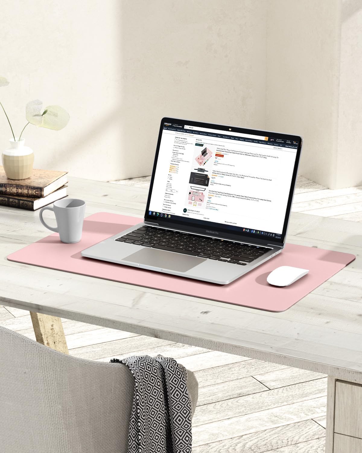 Non-Slip Leather Desk Pad, Waterproof Laptop Computer Desk Keyboard Mat, Table Protector Blotter Mat, Large Mouse Pad for Office/Work/Home/Decor(Pink, 23.6" x 13.7") - view 6