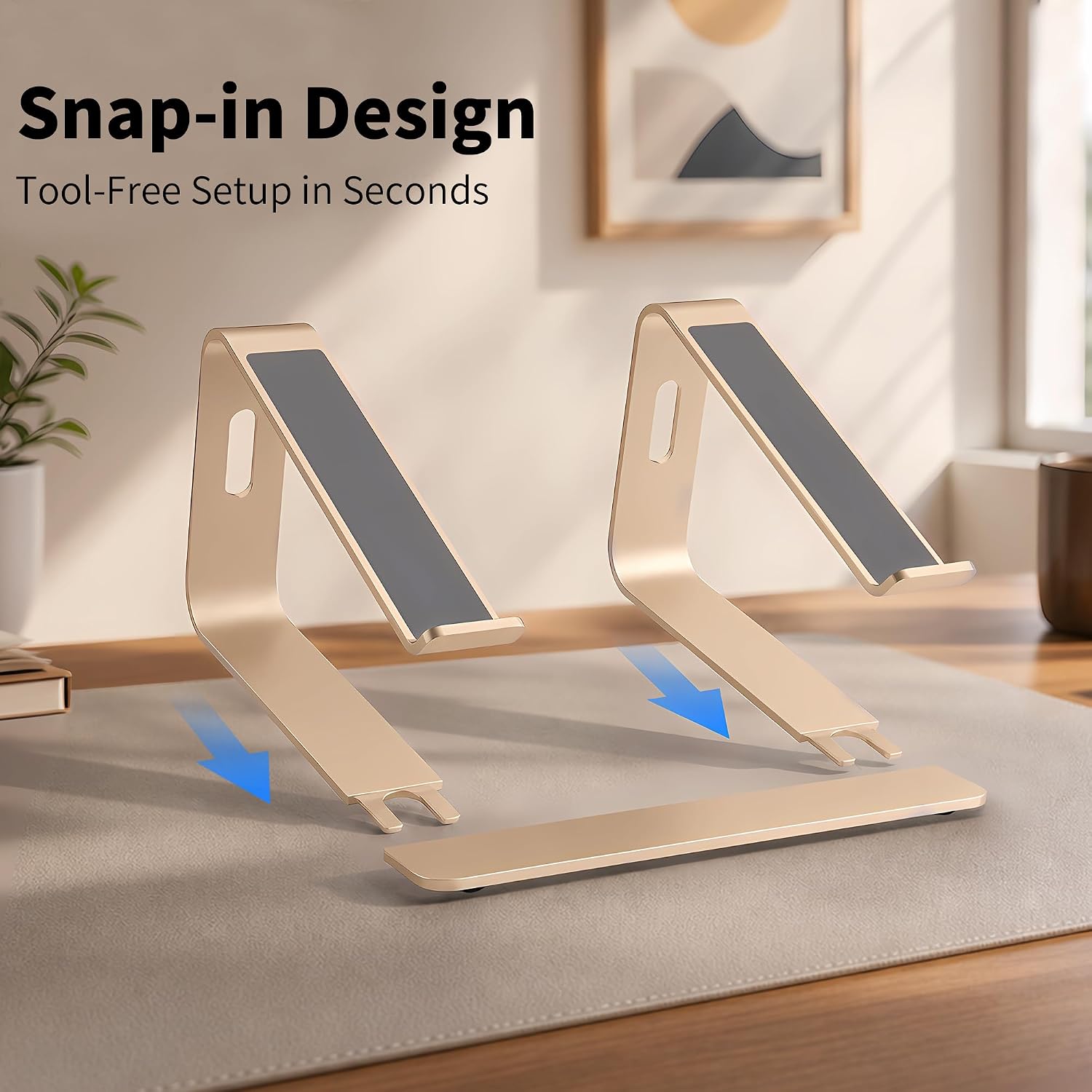 Ergonomic Laptop Stand, Premium 5mm Aluminum Riser for 10-15.6 Inch Notebook Computer, Tool-Free Detachable Elevator Holder for Desk Office, Sturdy Riser for Eye-Level Neck Relief (Gold) - view 6