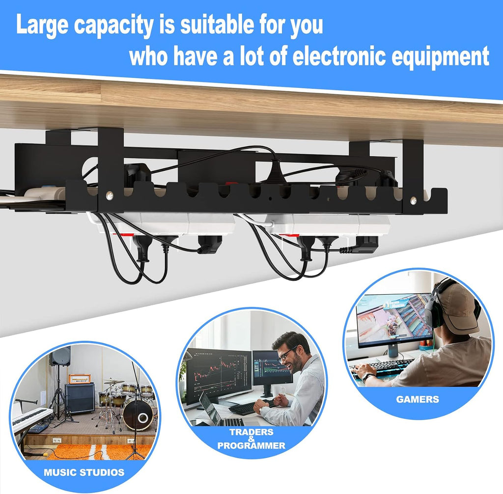 2PACKS Cable Management Under Desk Tray Adjustable Large Under Table Cord Wire Organizer for Standing Desk - view 6