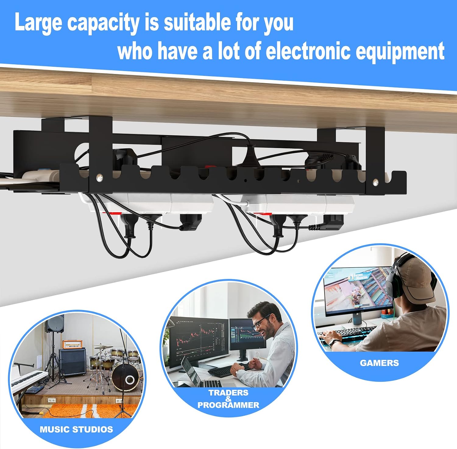 2PACKS Cable Management Under Desk Tray Adjustable Large Under Table Cord Wire Organizer for Standing Desk - view 6