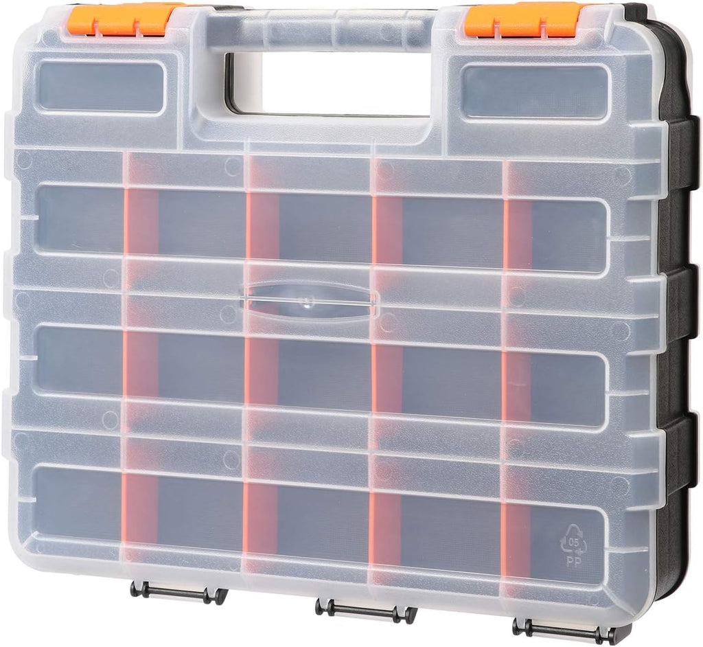 Double Side Tools Organizer, Customizable Removable Plastic Dividers, Hardware Box Storage, Excellent for Screws,Nuts,Small Parts, 34-Compartment, Black/Orange,12.6"L x 10.6"W x 3.2"H - view 2