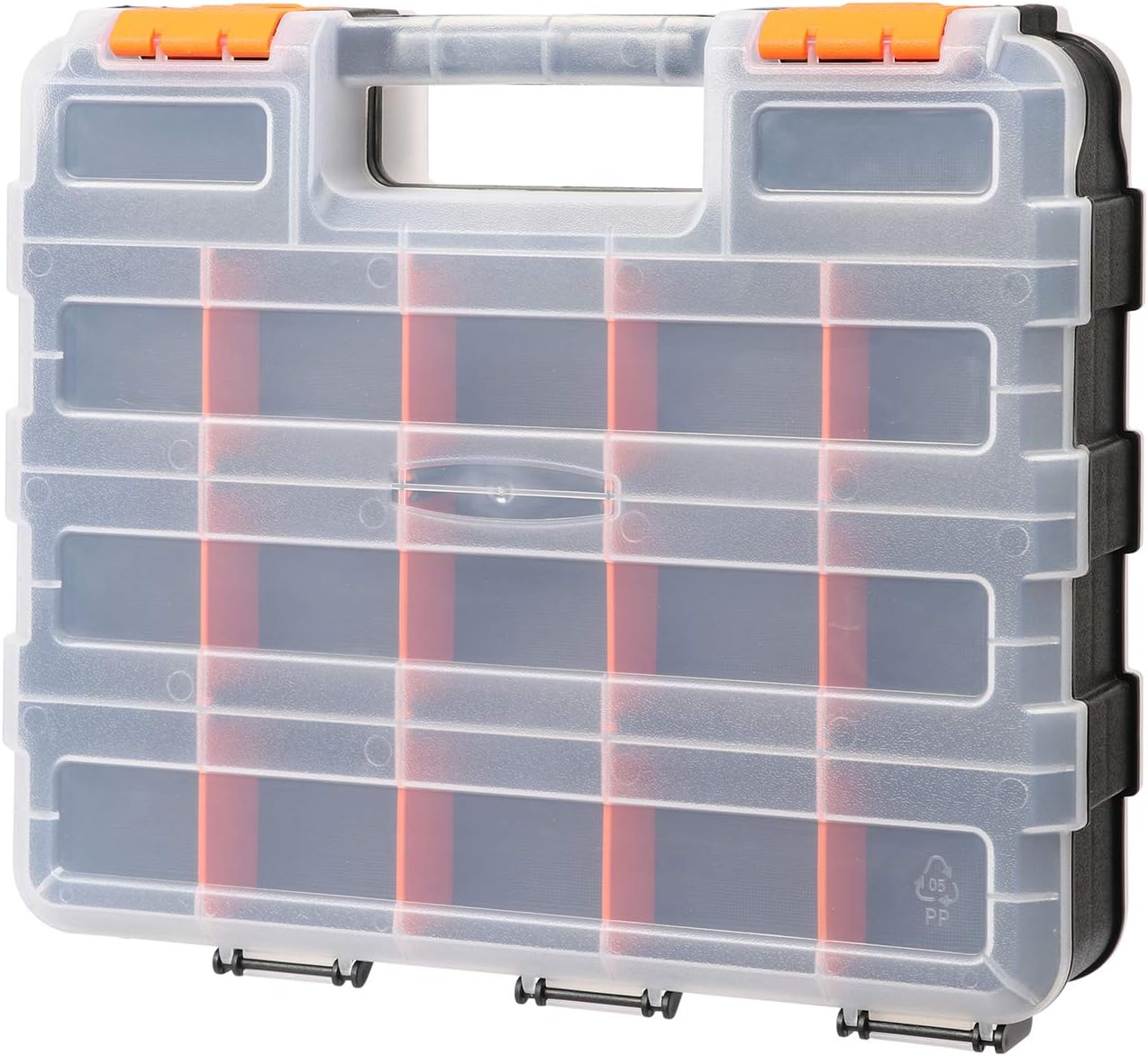 Double Side Tools Organizer, Customizable Removable Plastic Dividers, Hardware Box Storage, Excellent for Screws,Nuts,Small Parts, 34-Compartment, Black/Orange,12.6"L x 10.6"W x 3.2"H - view 2