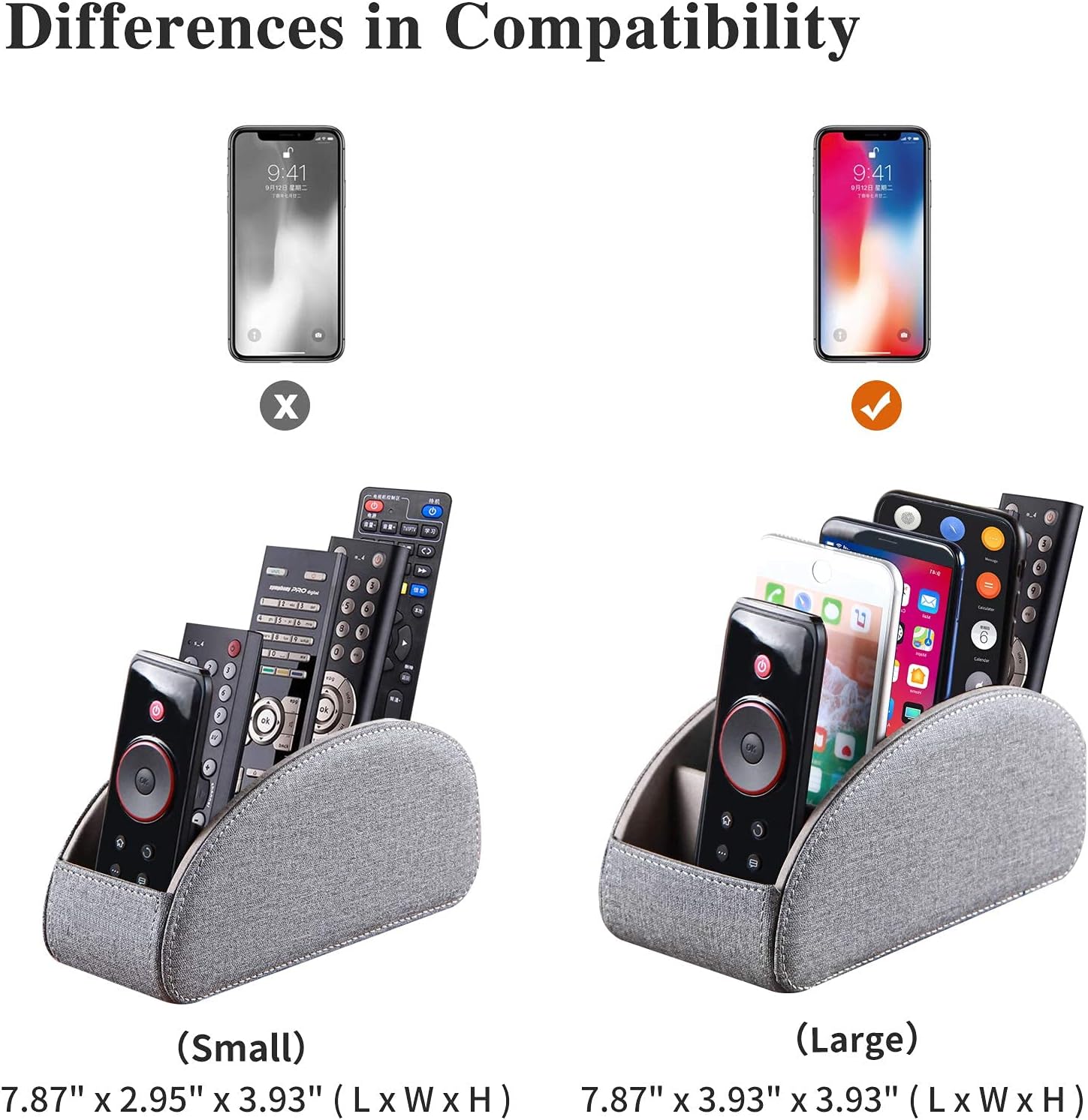 Pu leather TV remote control holder with 5 compartments, remote caddy/tray | bedside table desk storage box/organizer for pen, DVD, Blu-Ray, media player, heater controller, cosmetics, glasses, office supplies - view 3