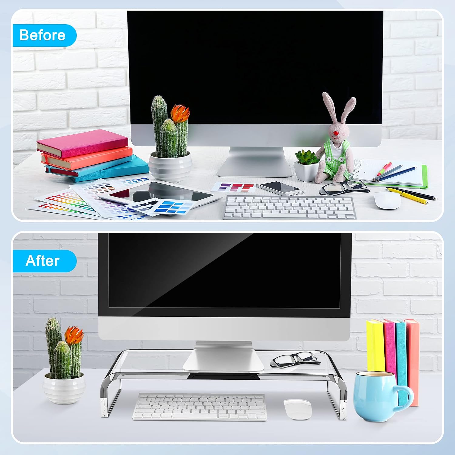 Acrylic Monitor Stand, Premium Large Monitor Riser 20 inch, Crystal Clear Acrylic Computer Stand Laptop Desk Stand for Home Office Printer TV Screen Keyboard Storage - view 7