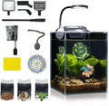 Desktop Small Aquarium Set Glass Fish Tank 1.25 Gallon, with Water Pump Filter Bright LED Light Gravel Cleaning Tool, Starter Kit Small Space Easy Setup Space-Saving Design Betta Shrimp
