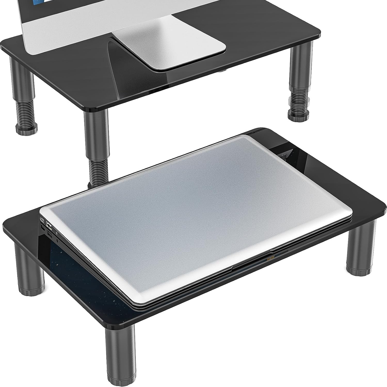 2 Pack Computer Monitor Stand Riser with Height Adjustable Multi Media Desktop Stand for Flat Screen LCD LED TV, Laptop/Notebook/Xbox One, Black HD01B-202