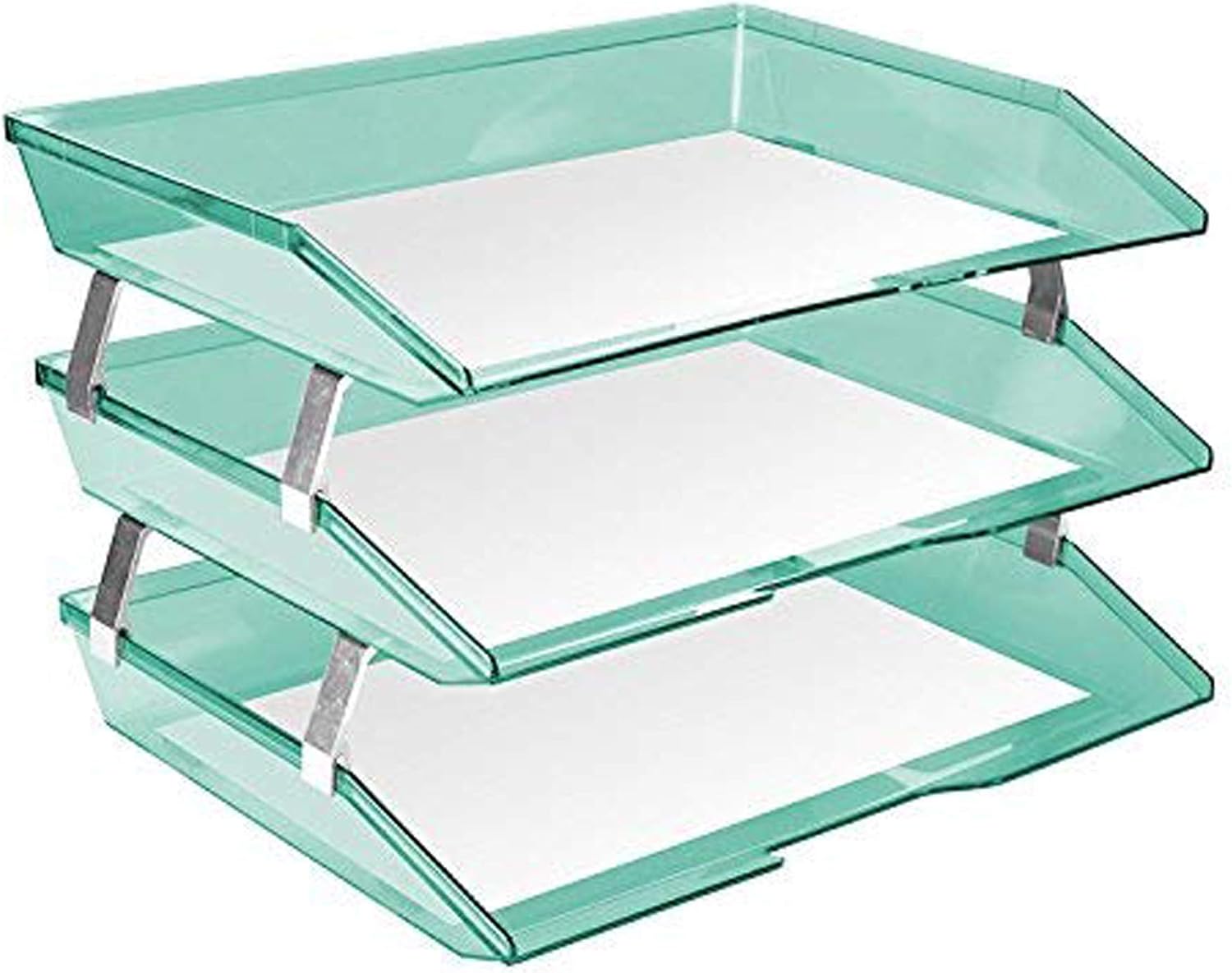 Facility 3 Tier Letter Tray, Side Load, Letter Size/A4, Desktop File Organizer, Plastic (Clear Green Color) | Document Tray with Aluminum Rods - view 3