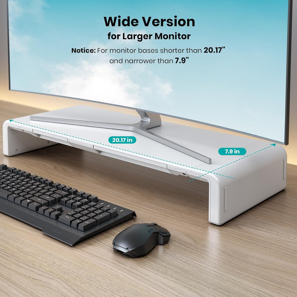 Monitor stand riser, foldable, height adjustable computer stand, desk shelf riser with storage drawer & tablet phone stand for desktop, laptop (white) - view 2