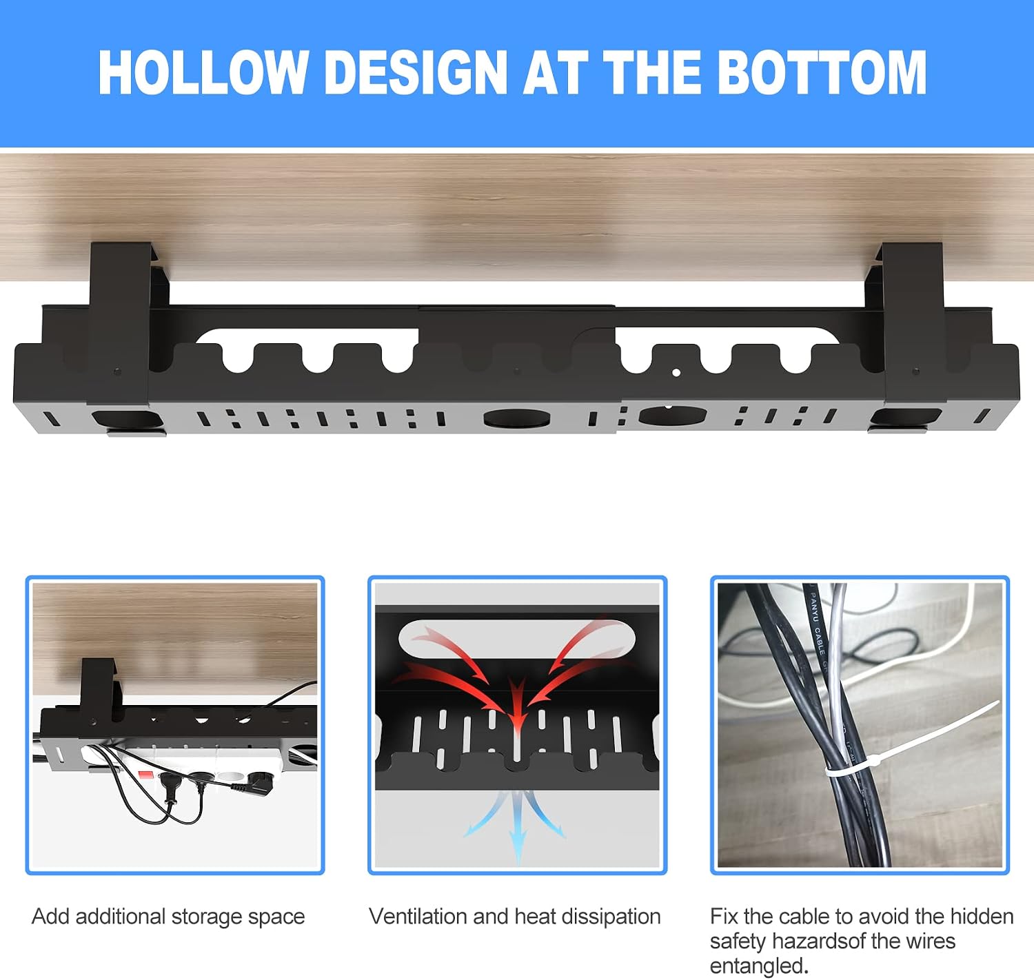 2PACKS Cable Management Under Desk Tray Adjustable Large Under Table Cord Wire Organizer for Standing Desk - view 4