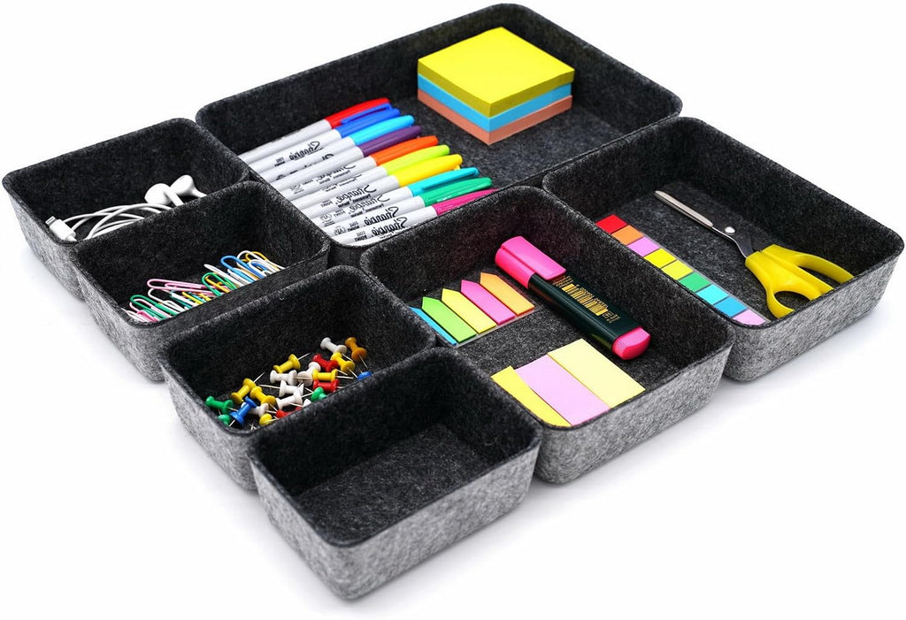 Office Drawer organizers felt storage bins Shallow Small Desk trays Draw dividers Nordic Lifestyle Natural Scandinavian-chic style 7-piece (Oatmeal) | Sustainable material soft yet sturdy,multi-purpose storage, sleek minimalist lifestyle - view 7
