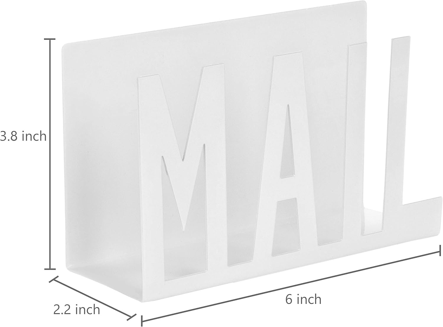 Mail Holder Organizer Countertop Modern Metal White with Cutout MAIL Lettering Design, Office Desktop Envelope and Document Storage Rack - view 4