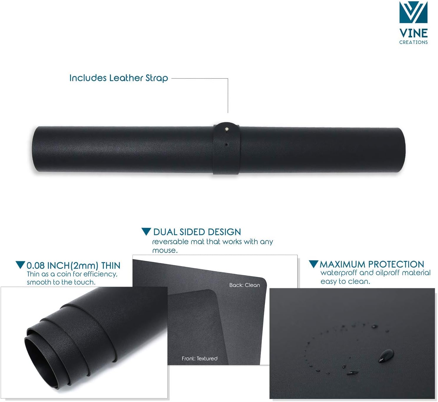 Leather Desk Mat Large 44" x 22", Desk Protector Mat, PU Leather Desk Pad, Large Mouse Pad, Desk Blotter, Desk Pads on Top of Desks, Desk Matt for Desktop, Office Desk Mat (Black) - view 5