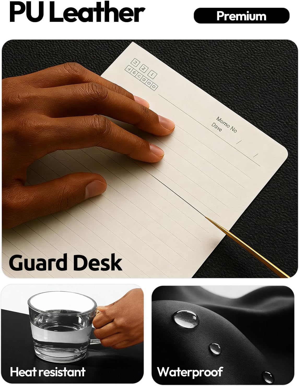 Leather Desk Protector, Office Mat, Large Mouse Mat, Non-Slip PU Leather Blotter, Laptop Desk Mat, Waterproof Writing Pad for Office and Home (Black, 31.5" x 15.8") - view 3