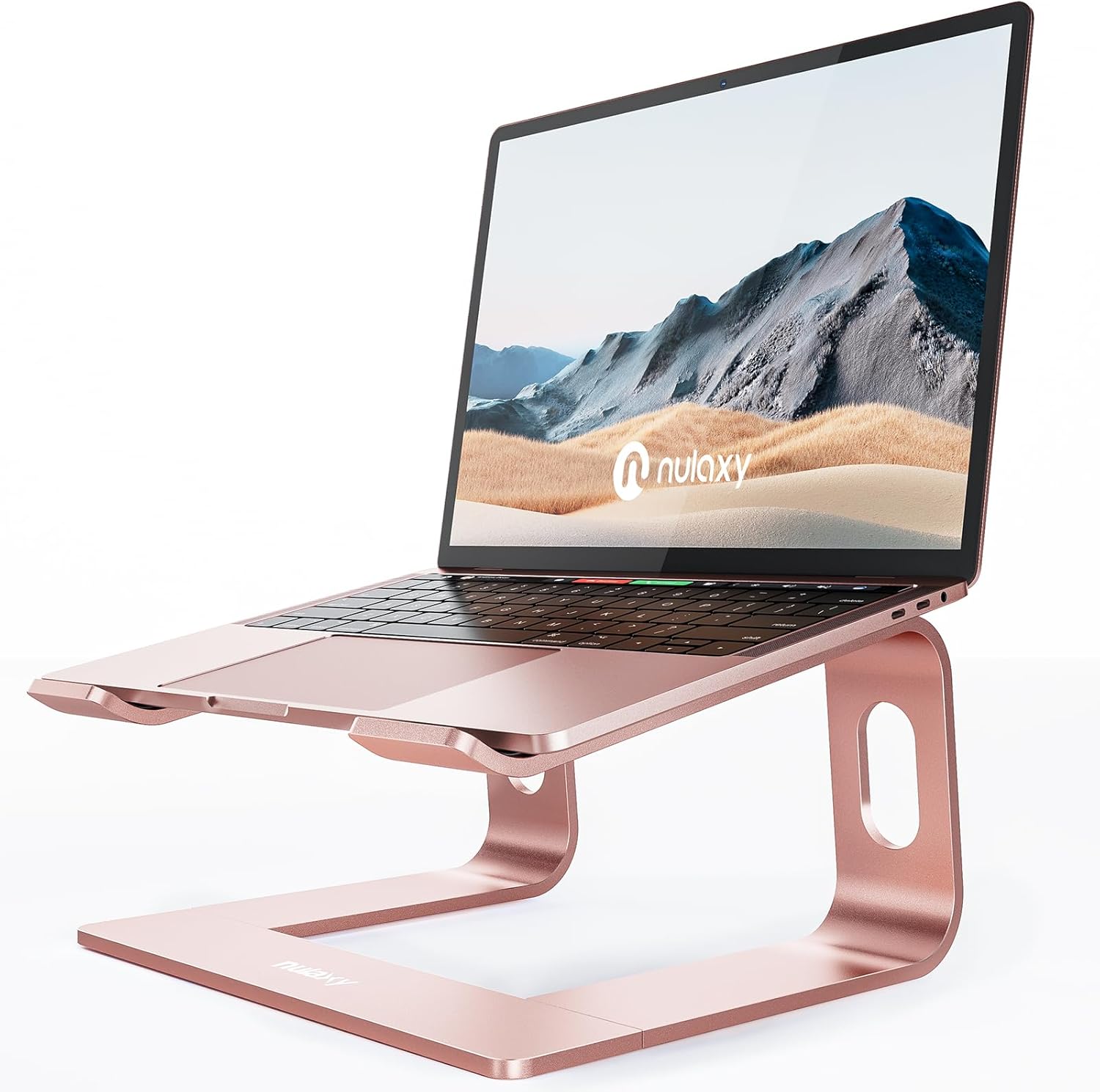 Full Aluminum Laptop Stand, Stable Support to 22 lbs, Rose Gold | Detachable for Portable Storage, Easy Setup, Saves Desk Space, Compatible with 10-16 Inch Laptops, Office Desk Accessories