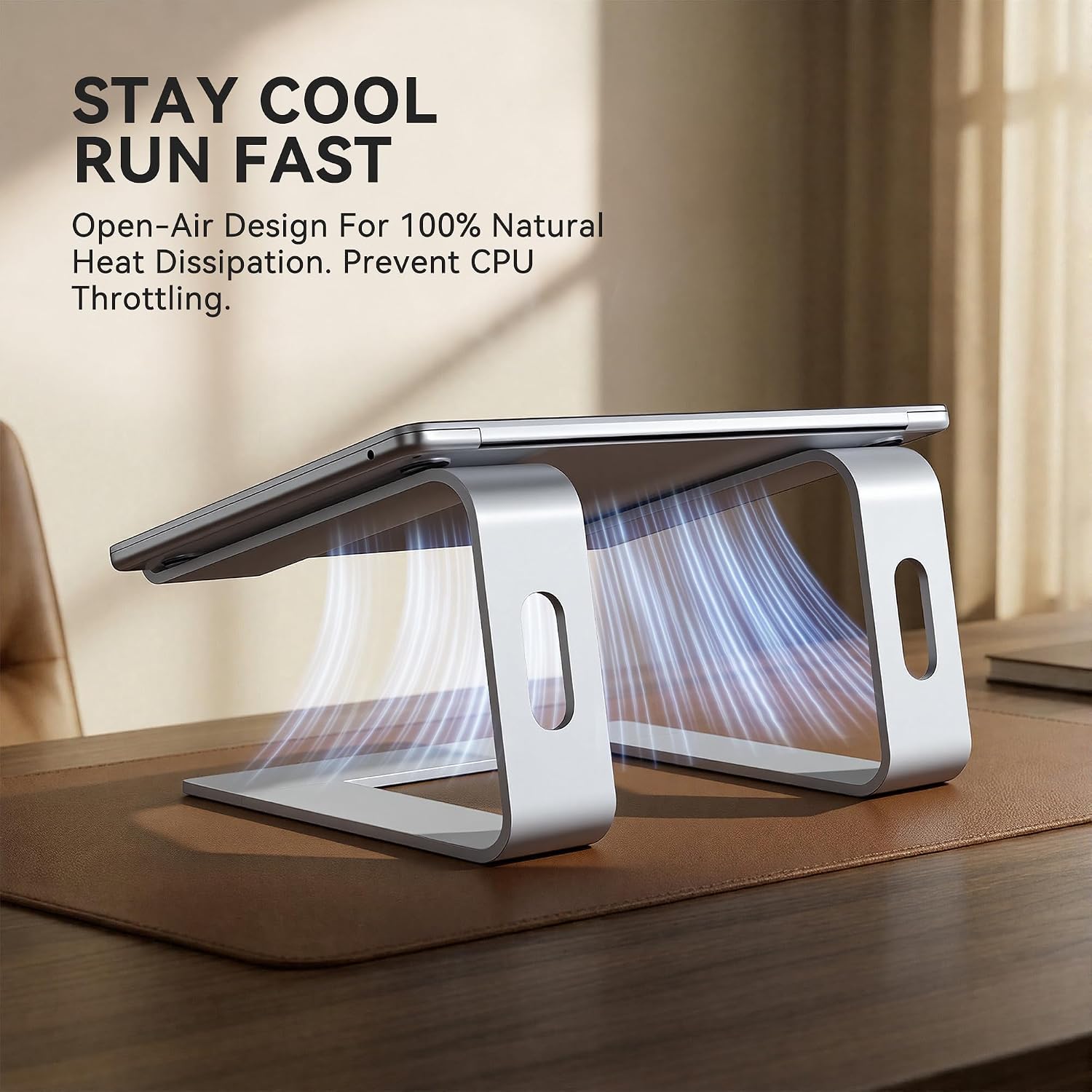 Laptop Stand, Aluminum Computer Riser, Ergonomic Laptops Elevator for Desk, Metal Holder Compatible with 10 to 15.6 Inches Notebook Computer, Silver - view 3