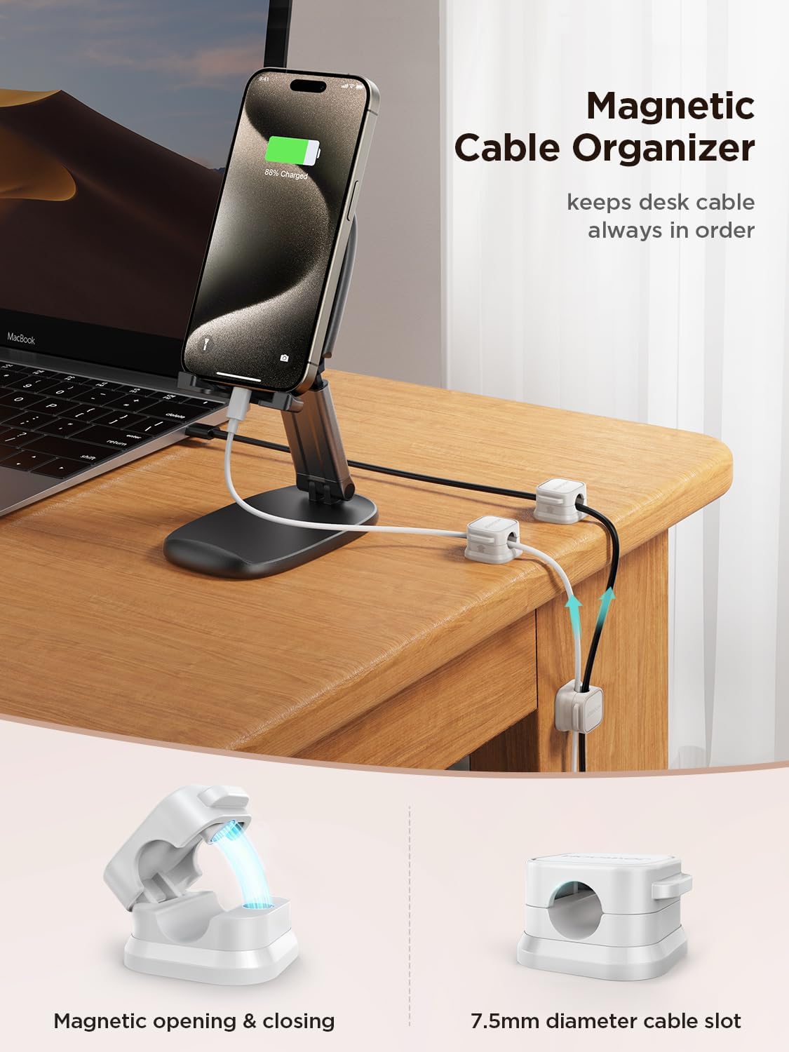 9 Pack Magnetic Cable Clips, Cord Organizer Adhesive Wire Holder | Home Nightstand Office Desk Accessories, Car Wall Organization, Phone Charger Cord Holder Management, Cable Smooth Adjustable - view 2