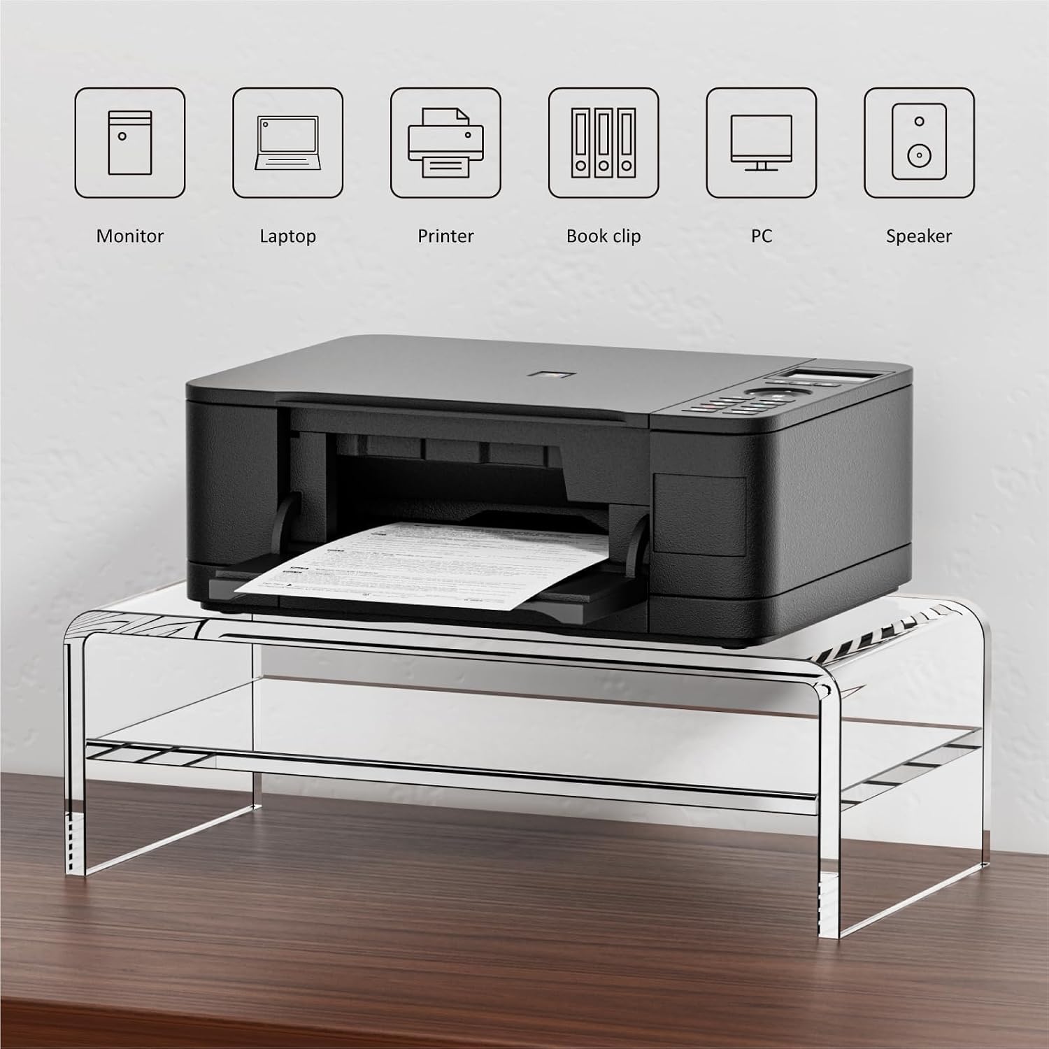 Acrylic Monitor Stand, 2 Tiers Clear Monitor Riser Computer Stand for Office, Home, Office, 5.12 Inches Hight PC Desk Stand for Keyboard Storage, Premium Platform for Laptop Printer TV Screen | for Office, Home, Office, PC Desk Stand for Keyboard Storage, - view 5