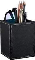 PU Leather Square Pens Pencils Holder Cup Desktop Stationery Organizer Case Office Accessories Container Box (black)