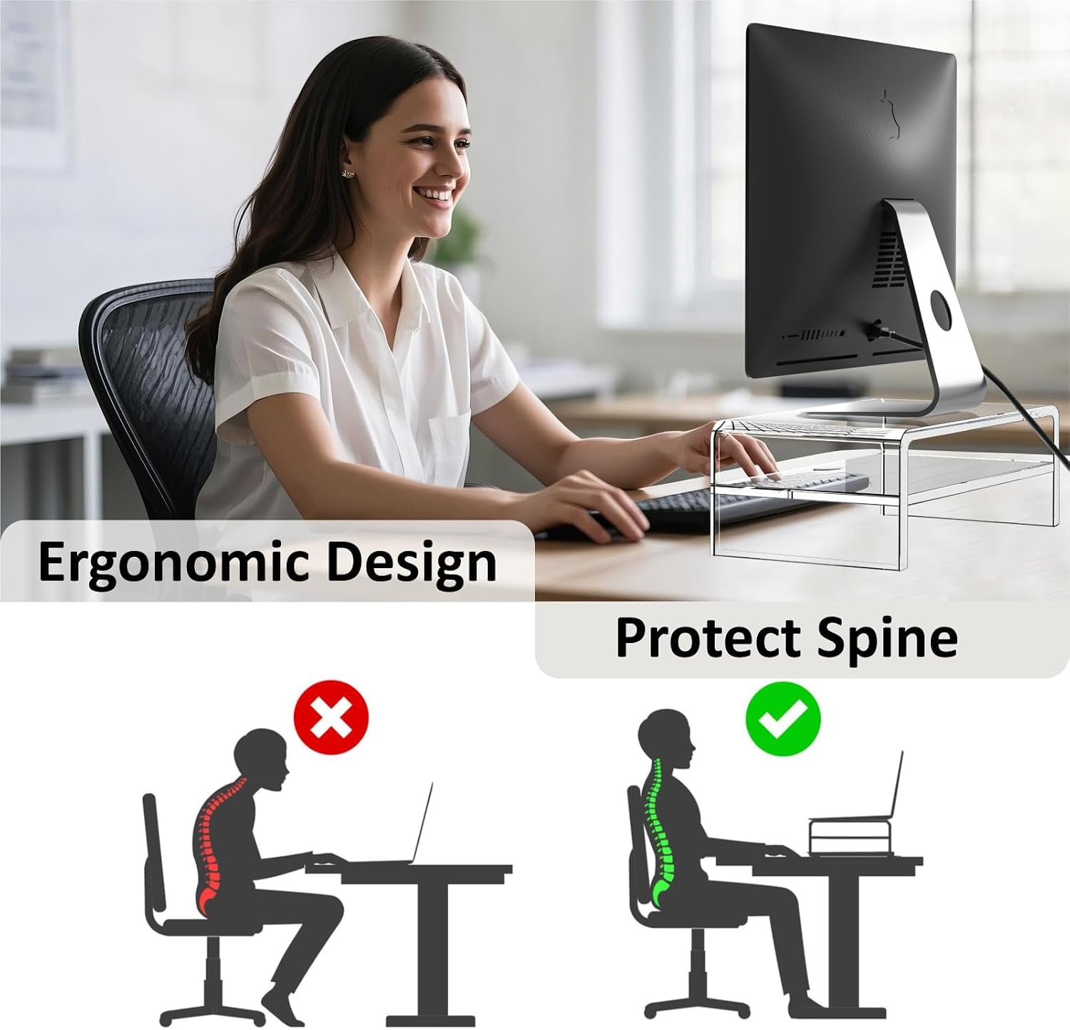 Acrylic Monitor Stand, 2 Tiers Clear Monitor Riser Computer Stand for Office, Home, Office, 5.12 Inches Hight PC Desk Stand for Keyboard Storage, Premium Platform for Laptop Printer TV Screen | for Office, Home, Office, PC Desk Stand for Keyboard Storage, - view 3