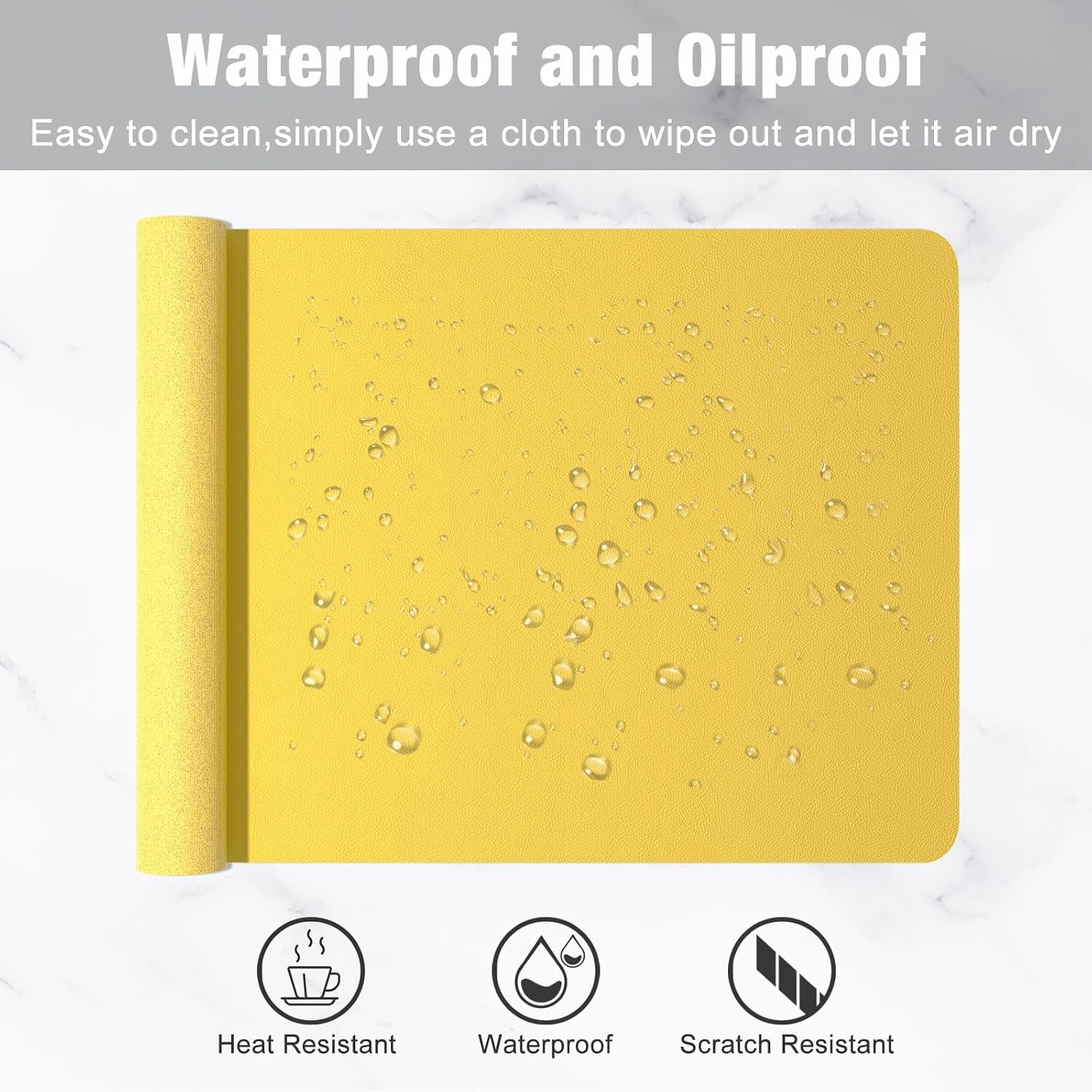 Desk Pad, 23.6" x 13.8" PU Leather Desk Mat, M Extended Mouse Pad, Waterproof Desktop Blotter Protector, Non-Slip Ultra Thin Small Laptop Keyboard Writing Mat for Office Home, Yellow - view 5