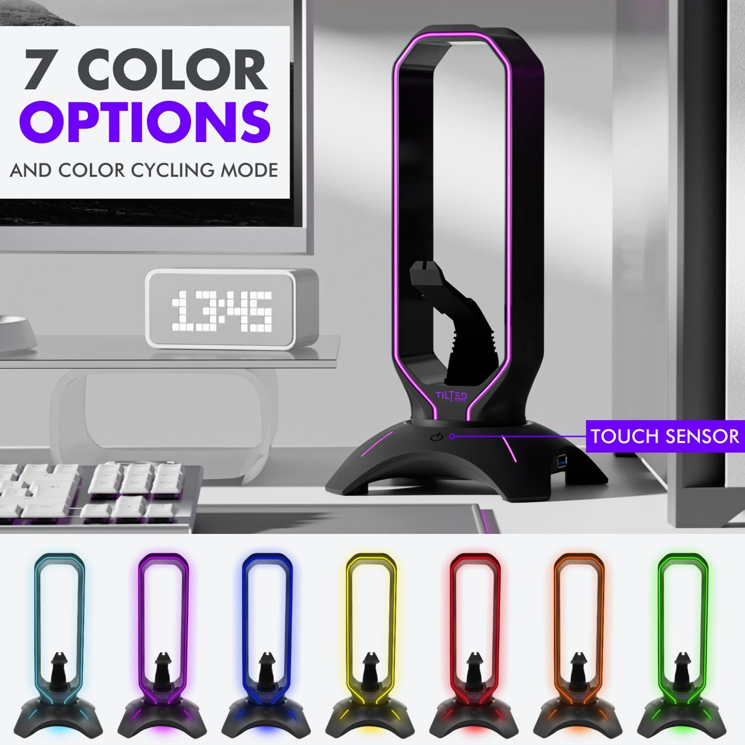 Gaming Headset Stand | RGB Headphone Stand for Desk with Mouse Bungee and USB Hub (Cool and Clean Setup) Gaming Headset Holder - Perfect Gamer Gift Accessory - view 4