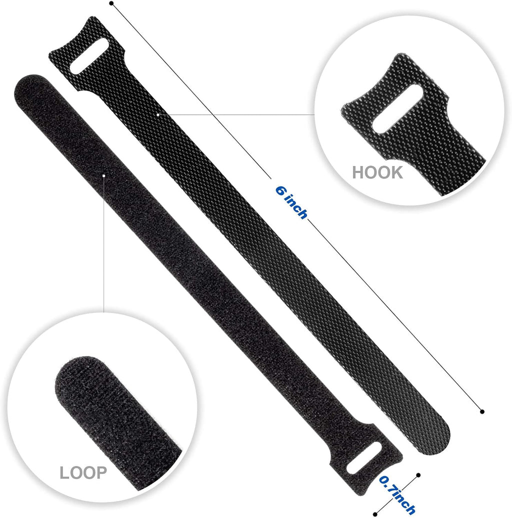 Cable Ties Reusable, 6 Inch Black Cord Management Straps | Adjustable Cord Ties, Multi-purpose Hook Loop Cable Management Ties for Organizing Home, Office, Data Centers, 80PCS - view 3