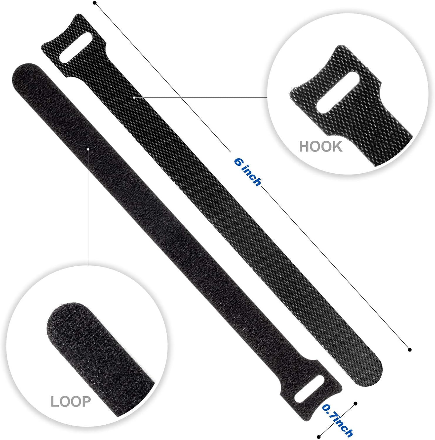 Cable Ties Reusable, 6 Inch Black Cord Management Straps | Adjustable Cord Ties, Multi-purpose Hook Loop Cable Management Ties for Organizing Home, Office, Data Centers, 80PCS - view 3