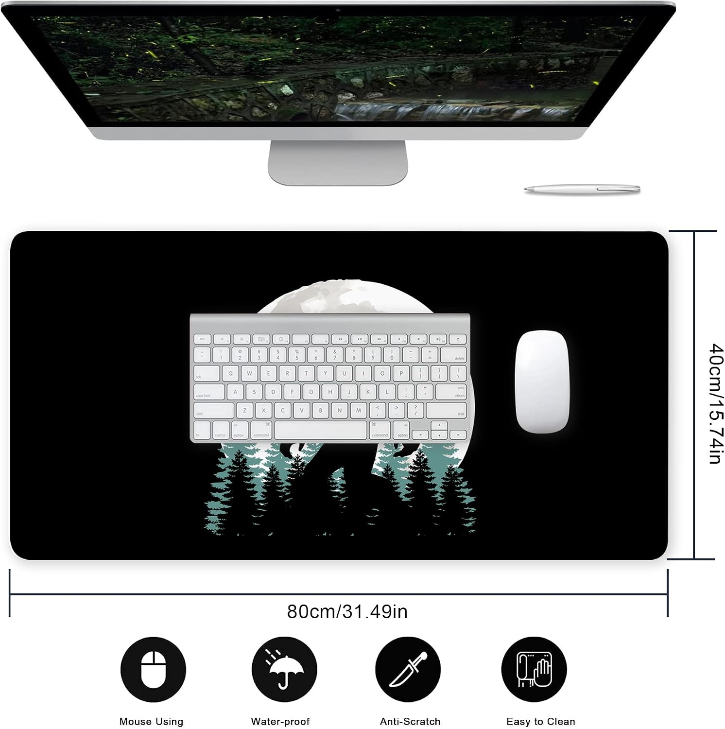 Desk Mat for Desktop,Extended Gaming Big Foot Forest Mouse Pad,Non-Slip Rubber Base Mousepad with Stitched Edges for Office Home Desk Decor,31.5X15.7 Inch - view 2