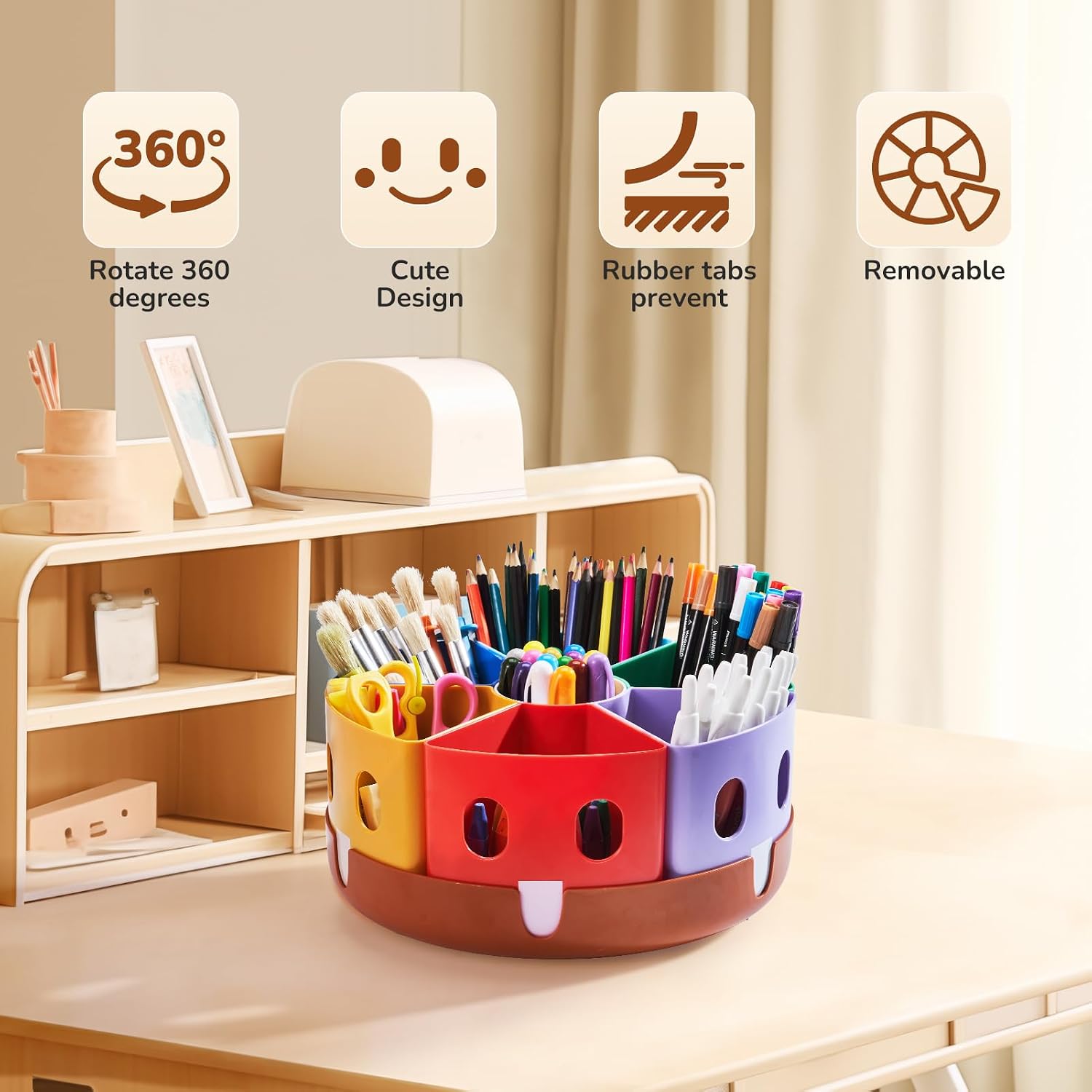 Rotating Art Supply Organizer, Lazy Susan Caddy, Large | Rotating organizer keeps markers, crayons and craft supplies visible and easy to reach on classroom or home desks - view 8