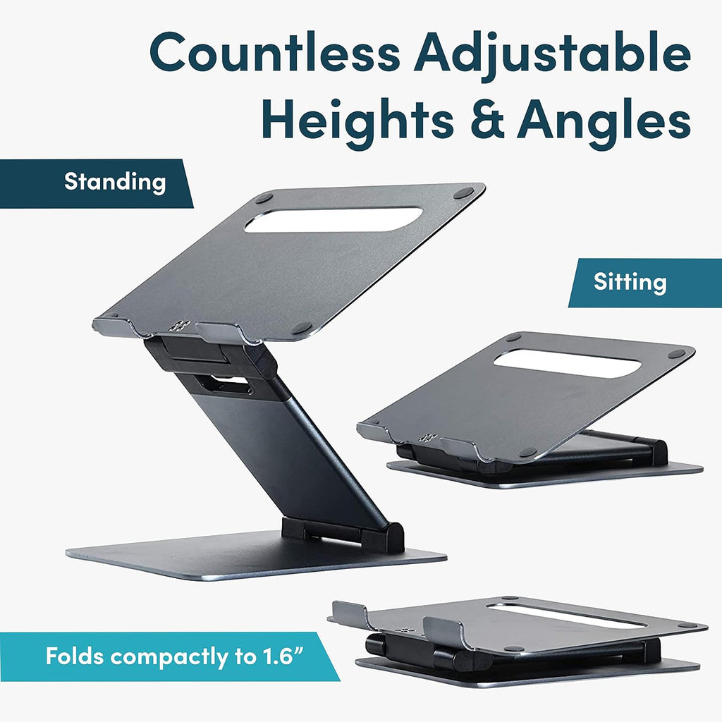 Aluminum Adjustable Laptop Stand, Extra Tall 20" Riser, Grey | Ergonomic Portable Foldable Computer Stand, Fits 10-17” Laptops for Office Meetings, Teamwork & Desk Setup - view 3