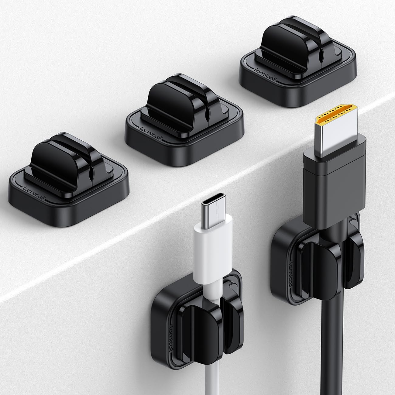 5Pack Cable Spring Holder Clips, Cord Organizer for Desk - Adjustable Cord Wire Holder Keeper, Phone Charger Organizer Clips, Wire Cable Management for Nightstand Wall Car Office Desktop | No-Residue Acrylic Adhesive, Phone Charger Wire Keeper, Cable Mana