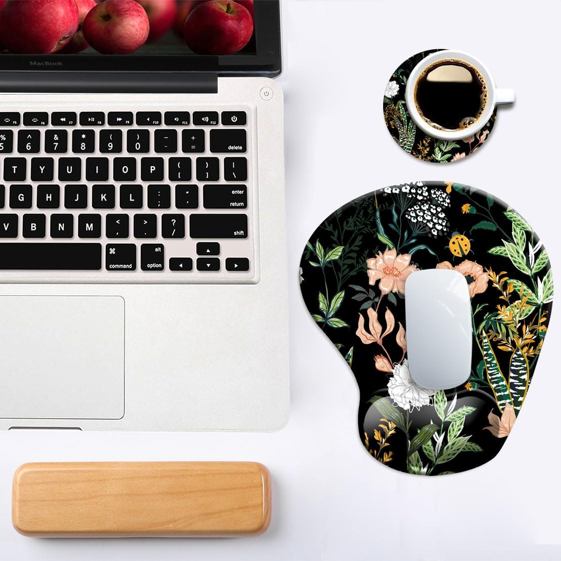 Ergonomic Mouse Pad with Wrist Support, Cute Mouse Pads with Non-Slip PU Base for Home Office Working Studying Easy Typing & Pain Relief Black Floral - view 7