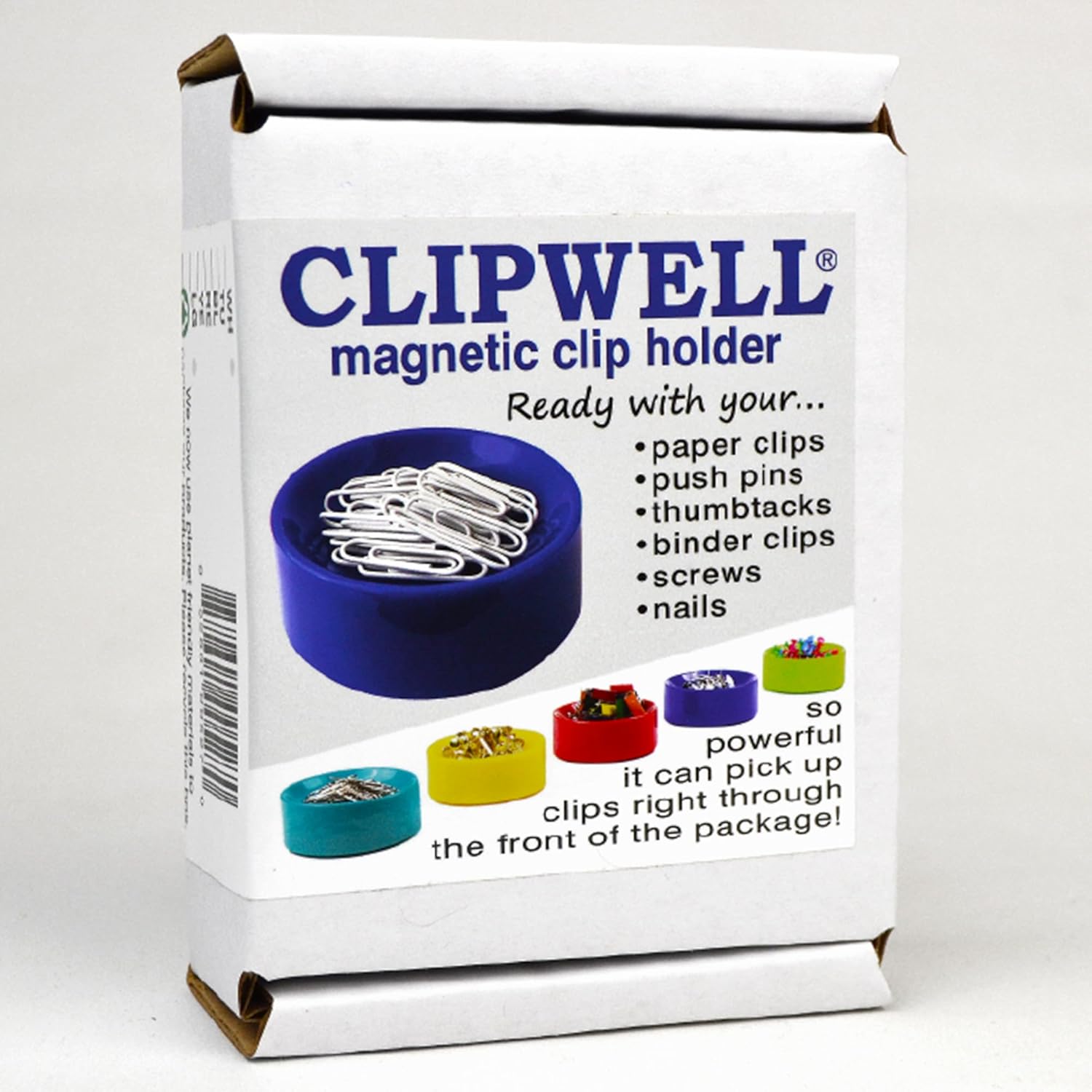 Magnetic paper clip holder - easy toss & pick-up - holds various metal parts - powerful sweep-up magnet - ideal locker accessory & home & office organizer - white - view 2