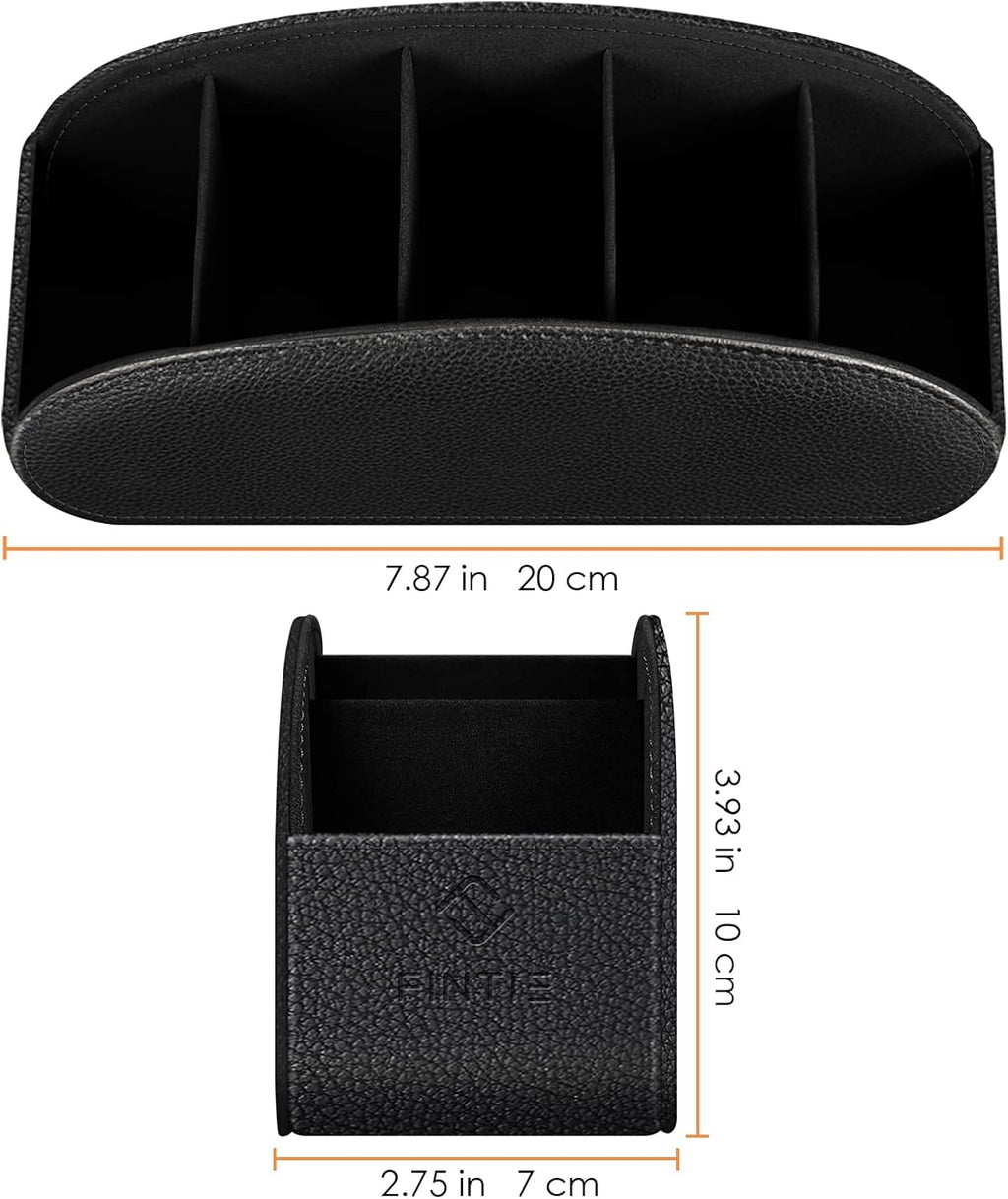 Remote Control Holder with 6 Compartments Vegan Leather | TV Remoter Caddy Desktop Makeup Brush Holder Storage, Fits TV Remotes, Media Controllers, Office Supplies, Black - view 7