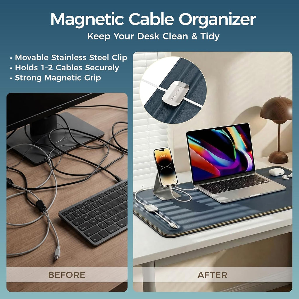 Desk Mat – Double-Sided Vegan Leather & Felt | Built-In Magnetic Cable Organizer & File Storage | Premium Workspace Pad for Office, Gaming & Creative Professionals-（Green） - view 3